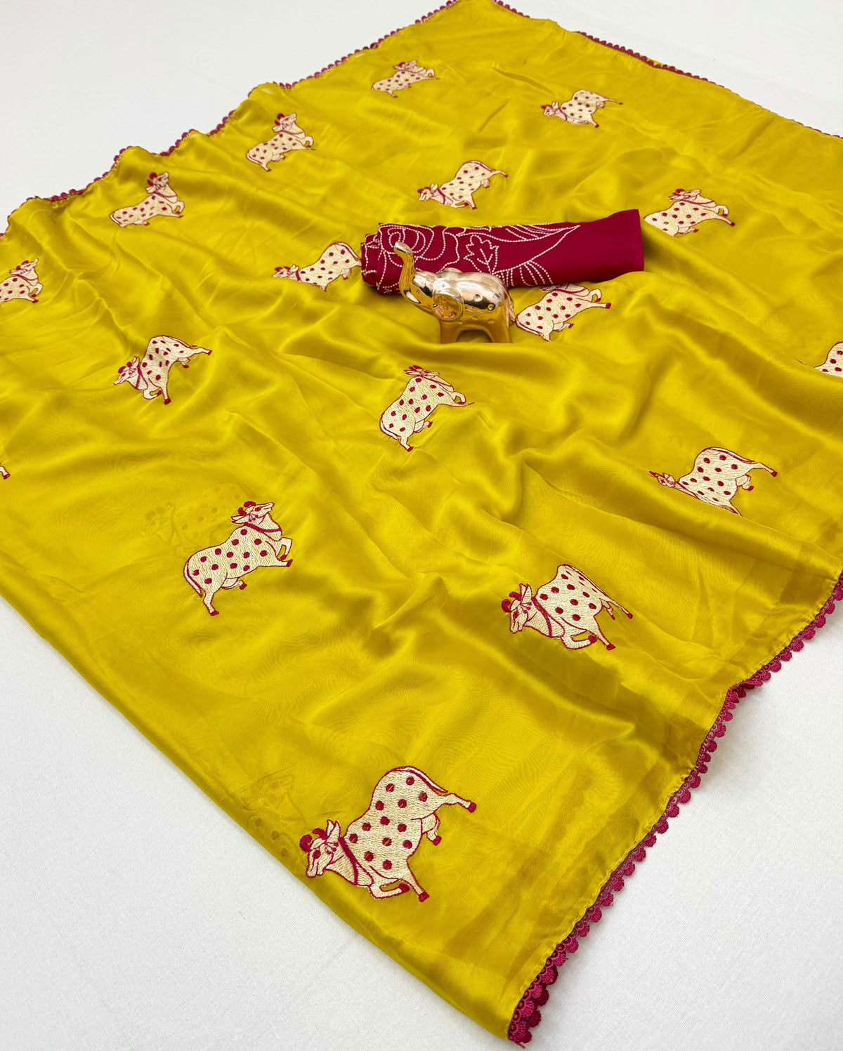 Heritage Festive Wear Rangoli Silk Embroidery n Thread Work Fancy Saree With Contrast Blouse Piece