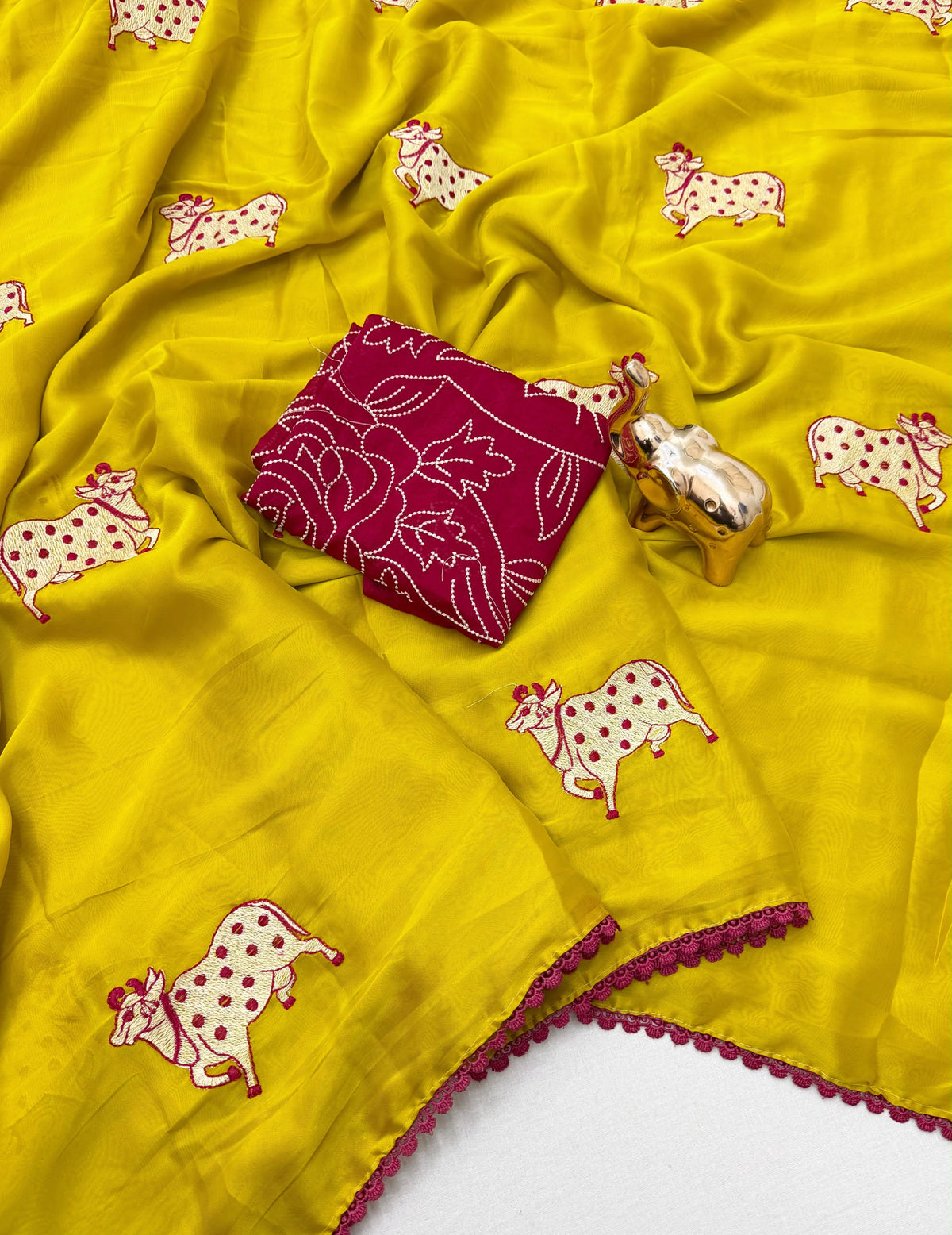 Heritage Festive Wear Rangoli Silk Embroidery n Thread Work Fancy Saree With Contrast Blouse Piece