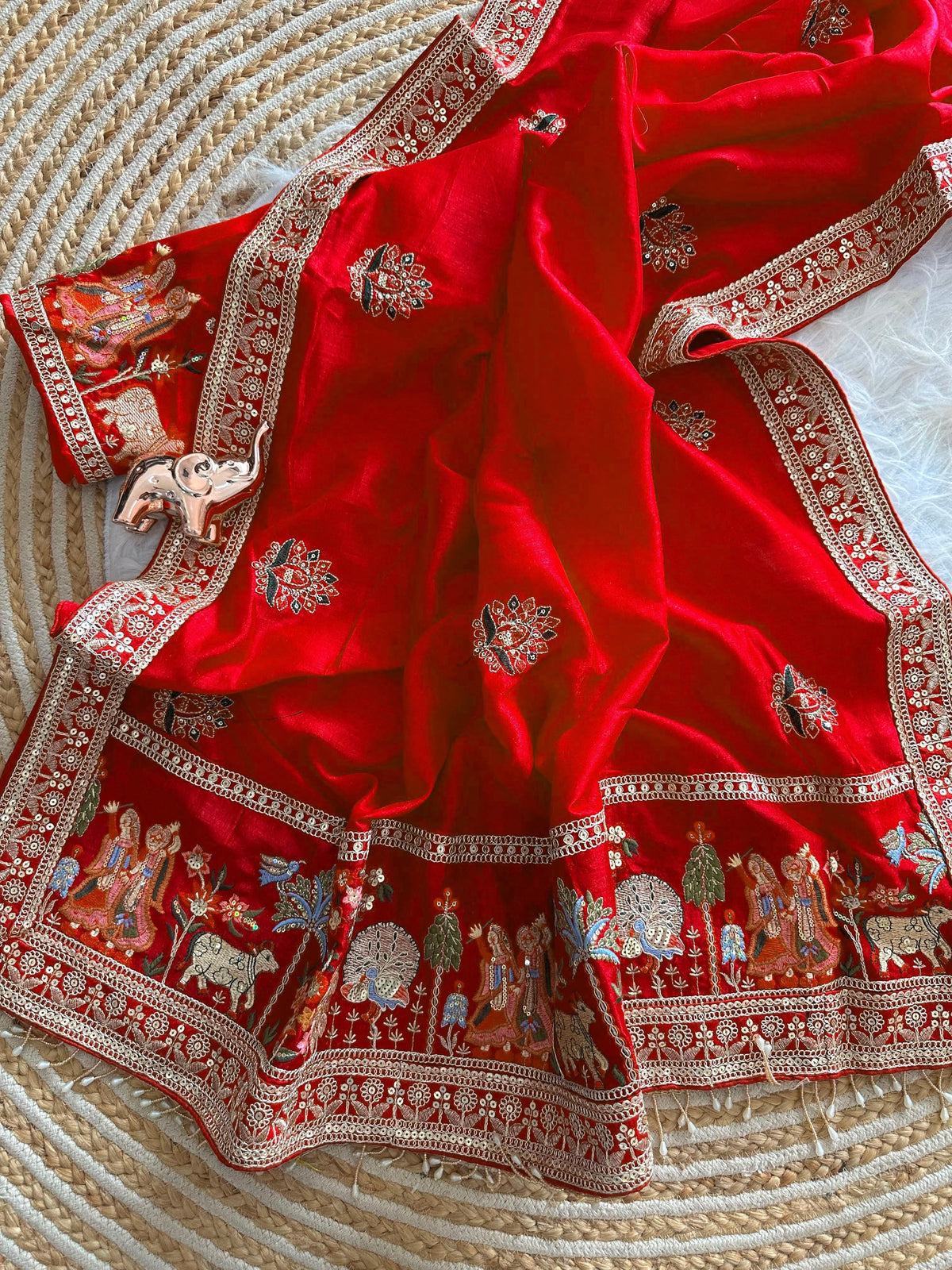 Glamorous Party Wear Pure Vichitra Silk Embroidery n Butta Work Lace Border Designer Saree For Women