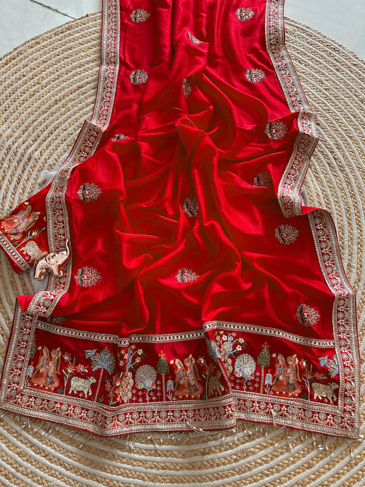 Glamorous Party Wear Pure Vichitra Silk Embroidery n Butta Work Lace Border Designer Saree For Women