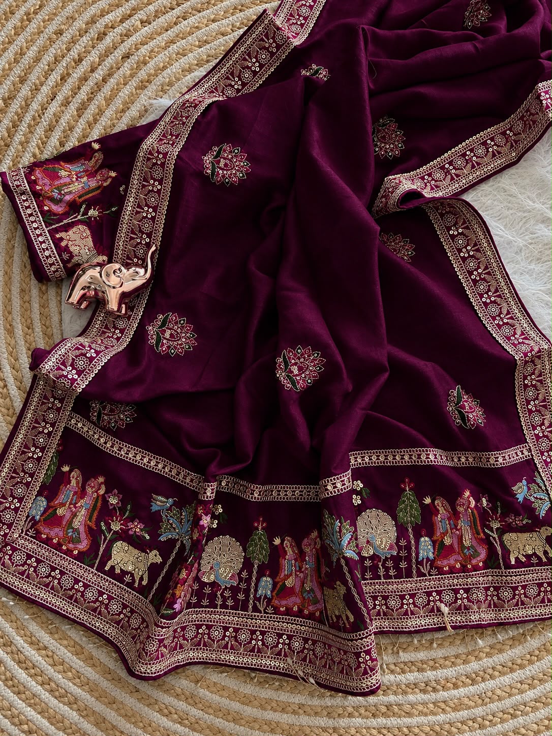 Glamorous Party Wear Pure Vichitra Silk Embroidery n Butta Work Lace Border Designer Saree For Women