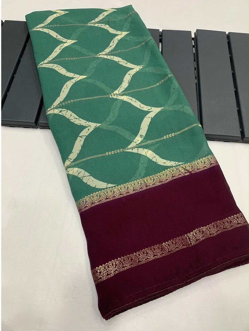 Forbearance Festive Wear Viscose Georgette Print Design Zari BorderFancy Saree With Blouse Piece