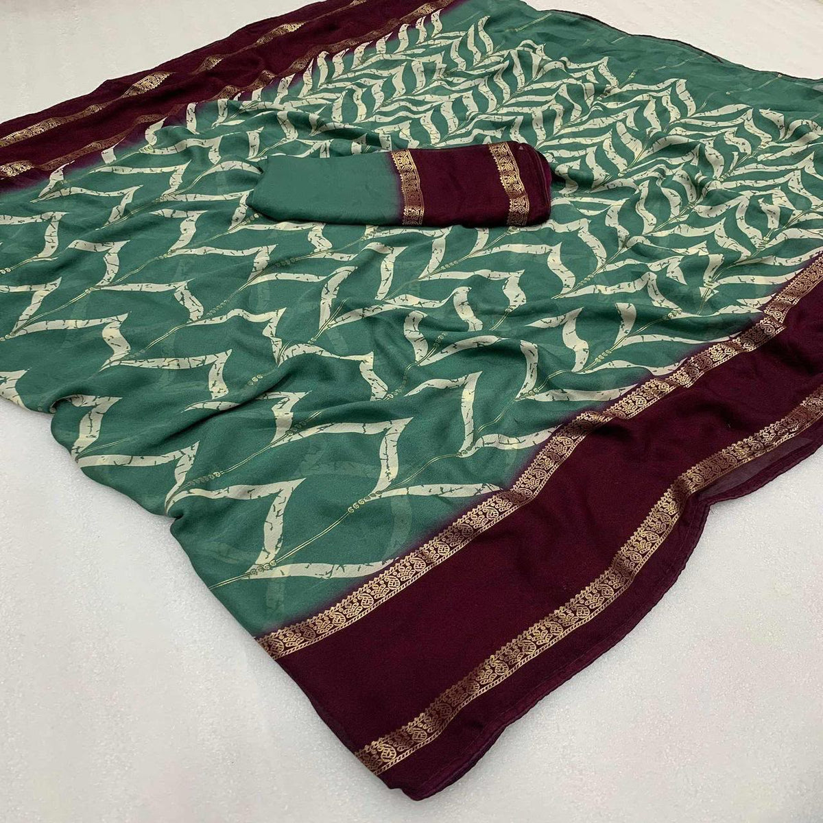 Forbearance Festive Wear Viscose Georgette Print Design Zari BorderFancy Saree With Blouse Piece