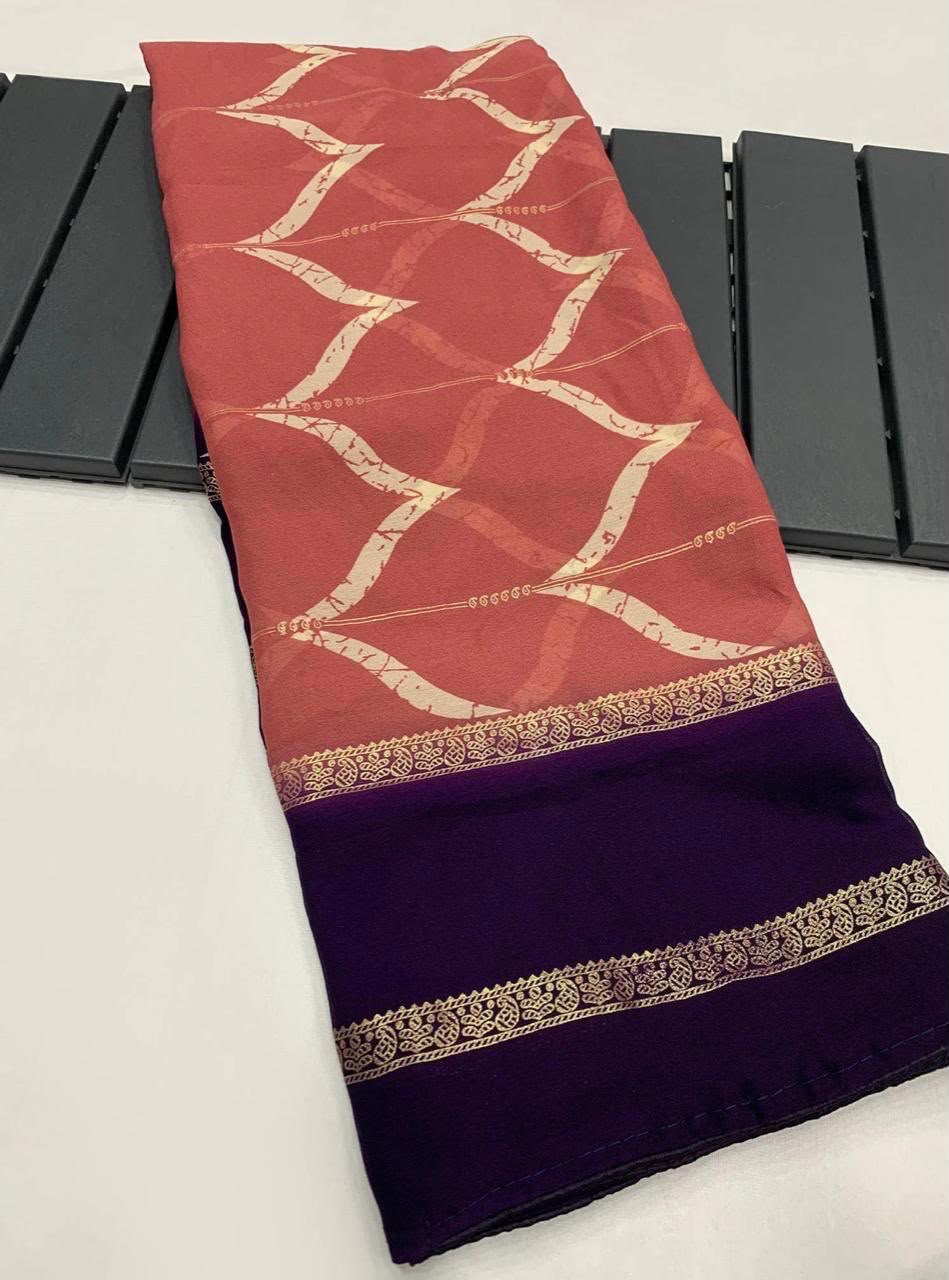 Forbearance Festive Wear Viscose Georgette Print Design Zari BorderFancy Saree With Blouse Piece