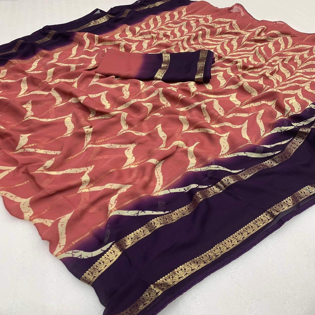 Forbearance Festive Wear Viscose Georgette Print Design Zari BorderFancy Saree With Blouse Piece