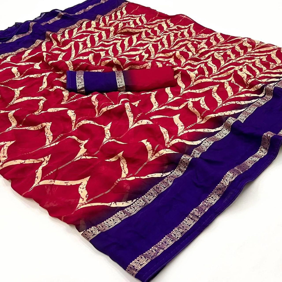 Forbearance Festive Wear Viscose Georgette Print Design Zari BorderFancy Saree With Blouse Piece