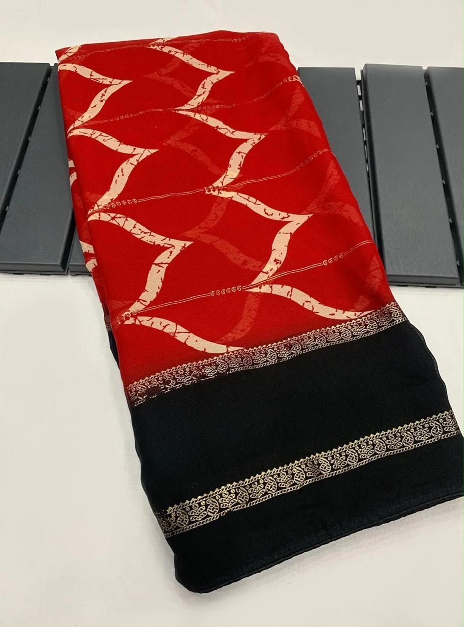 Forbearance Festive Wear Viscose Georgette Print Design Zari BorderFancy Saree With Blouse Piece