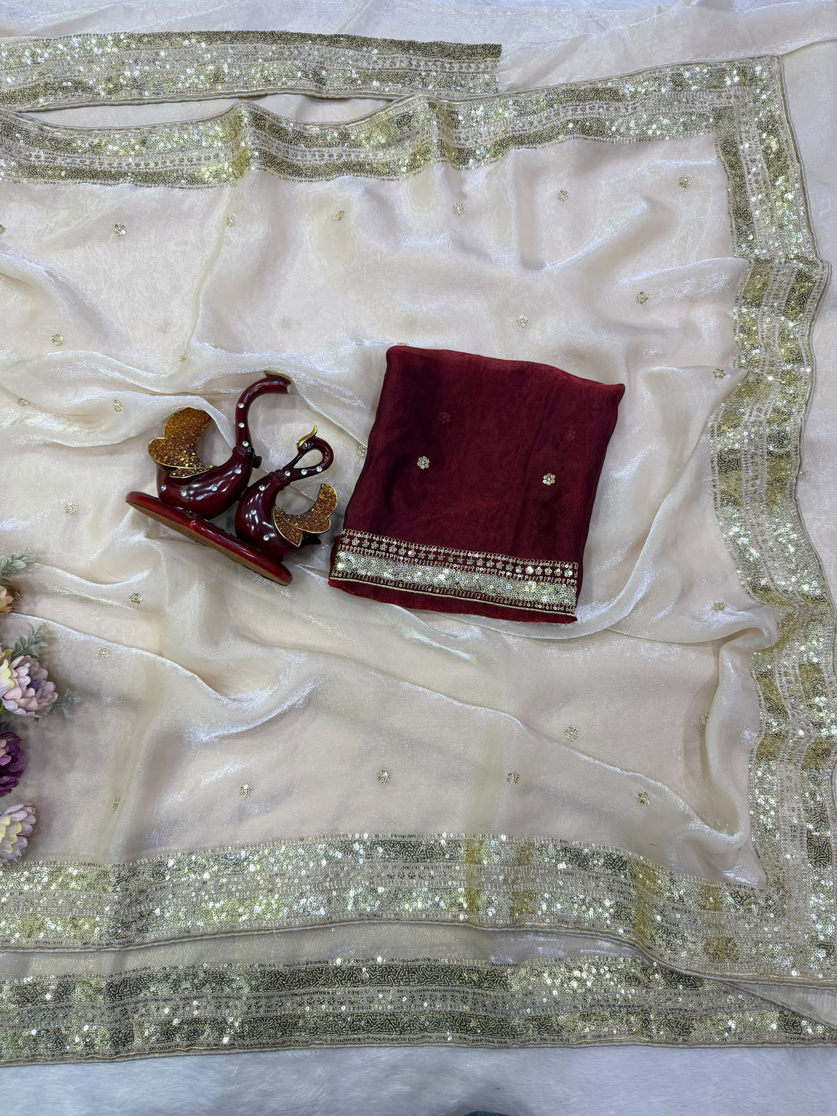 Heritage Festive Wear Silk Embroidery n Sequence Work Fancy Saree With Matching Blouse Piece