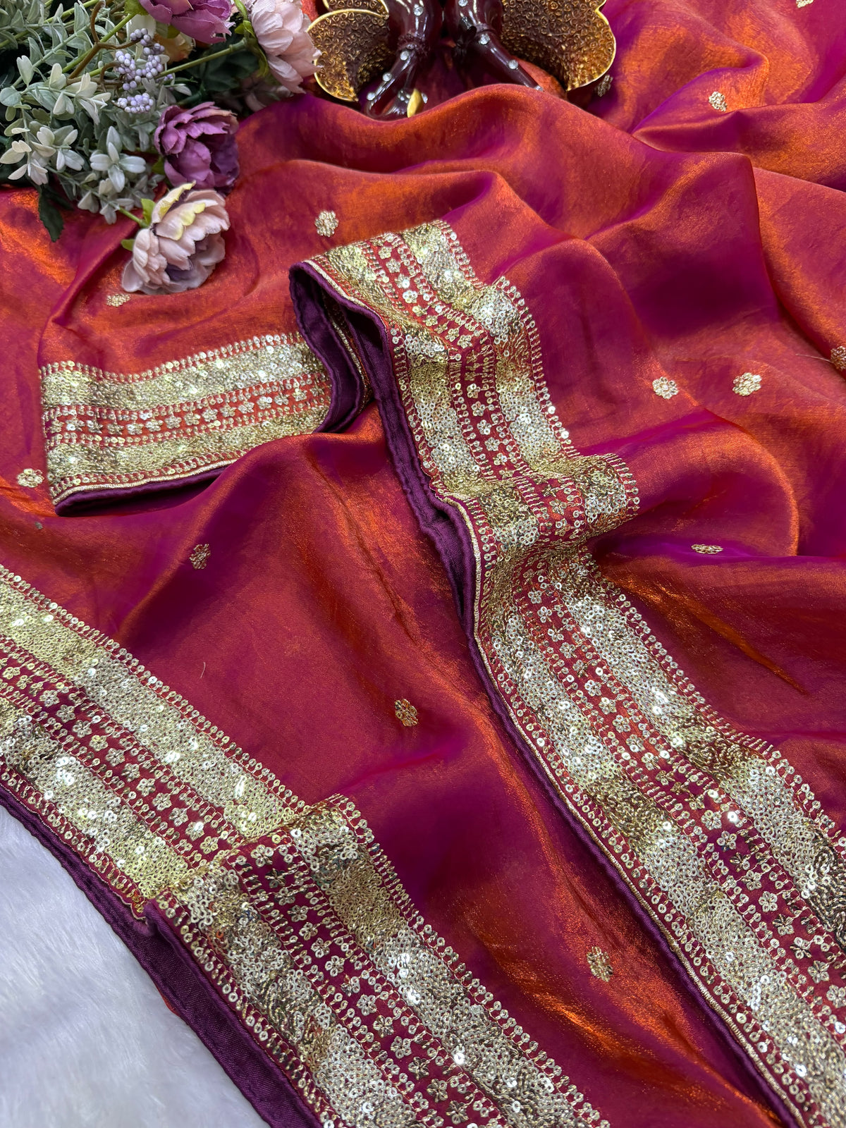 Heritage Festive Wear Silk Embroidery n Sequence Work Fancy Saree With Matching Blouse Piece