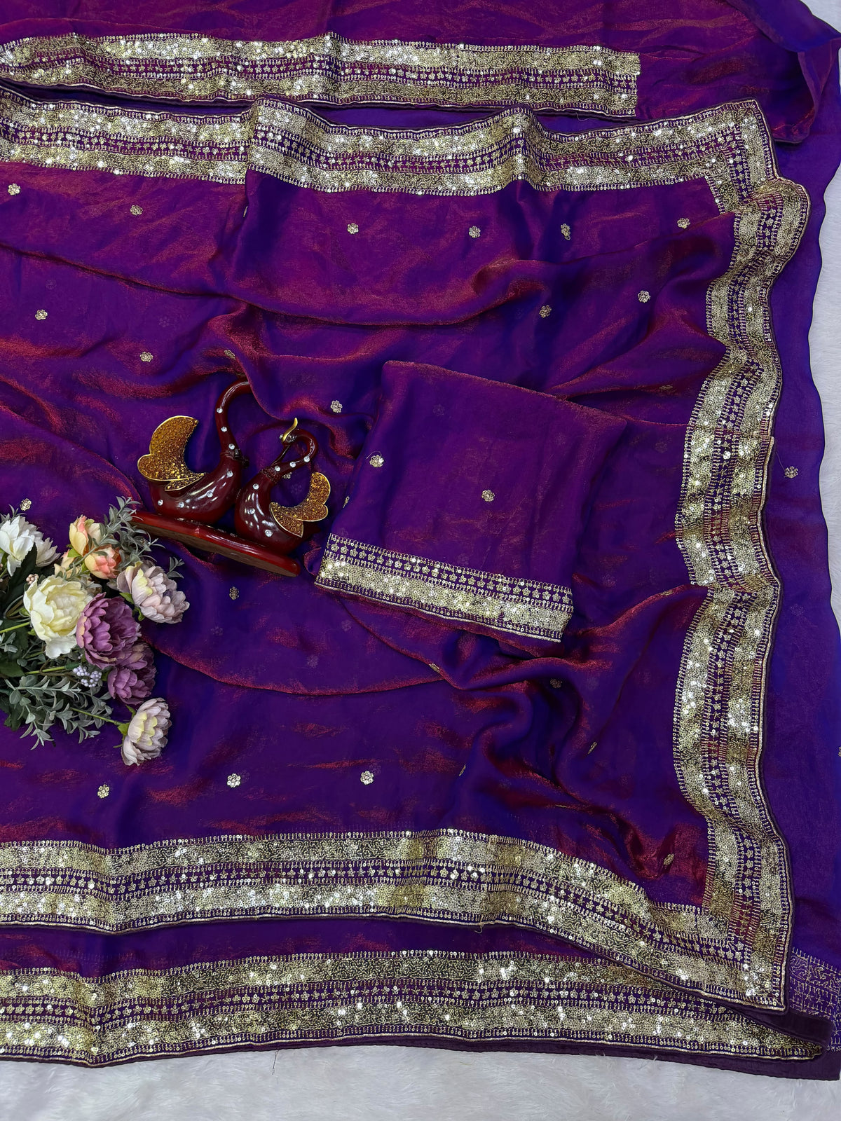 Heritage Festive Wear Silk Embroidery n Sequence Work Fancy Saree With Matching Blouse Piece