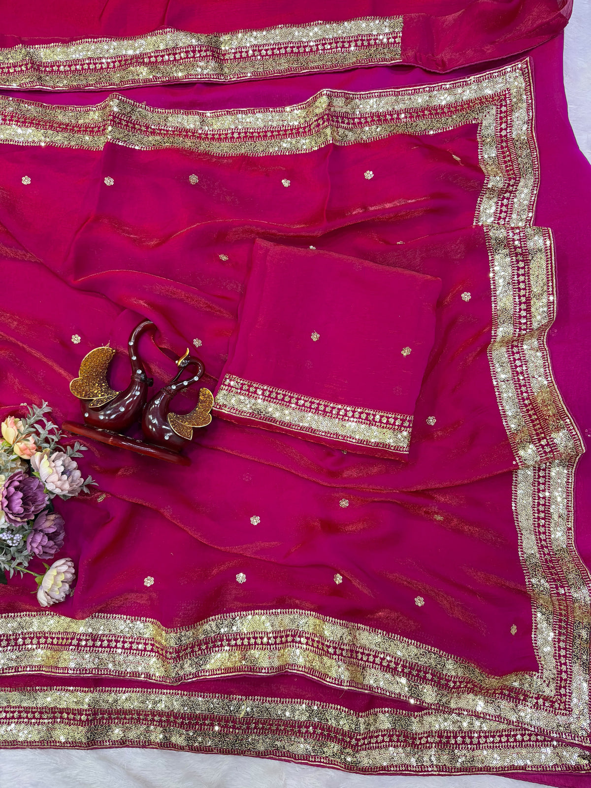 Heritage Festive Wear Silk Embroidery n Sequence Work Fancy Saree With Matching Blouse Piece