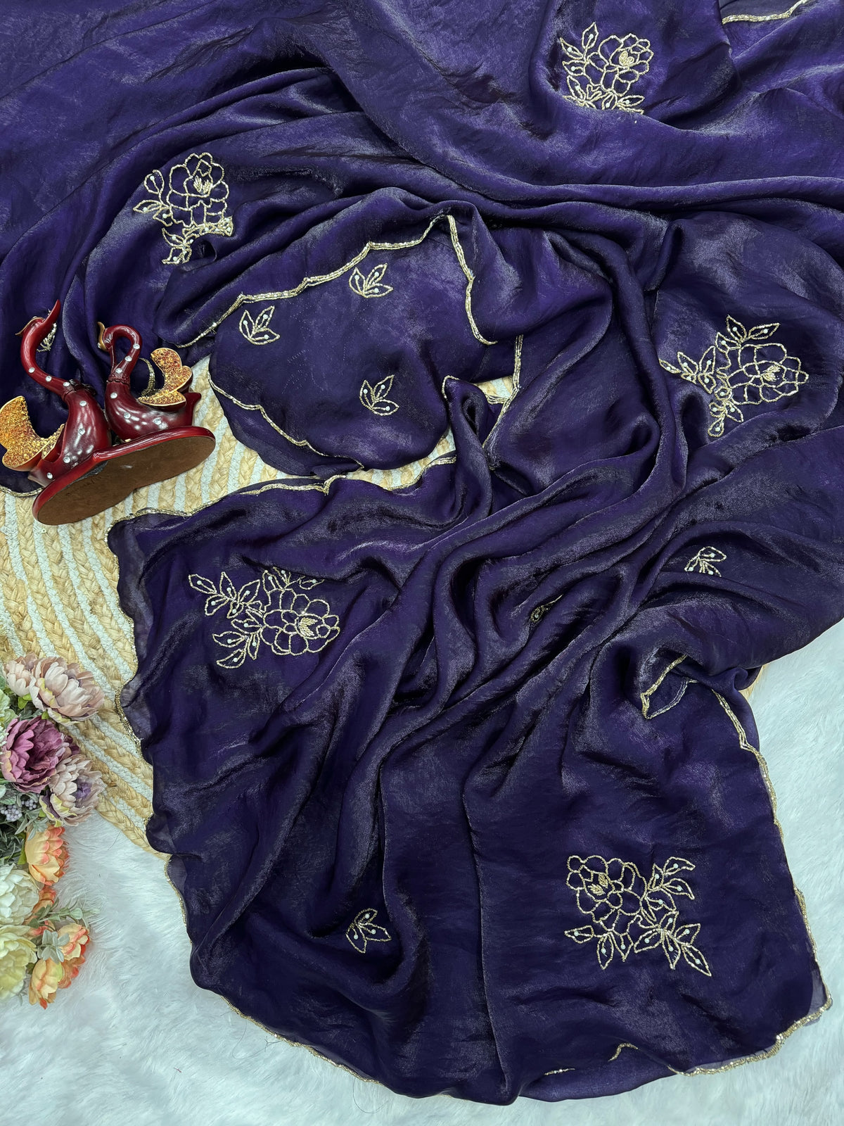 Regal Wedding Wear Soft Silk Embroidery n Handwork Designer Saree For Women