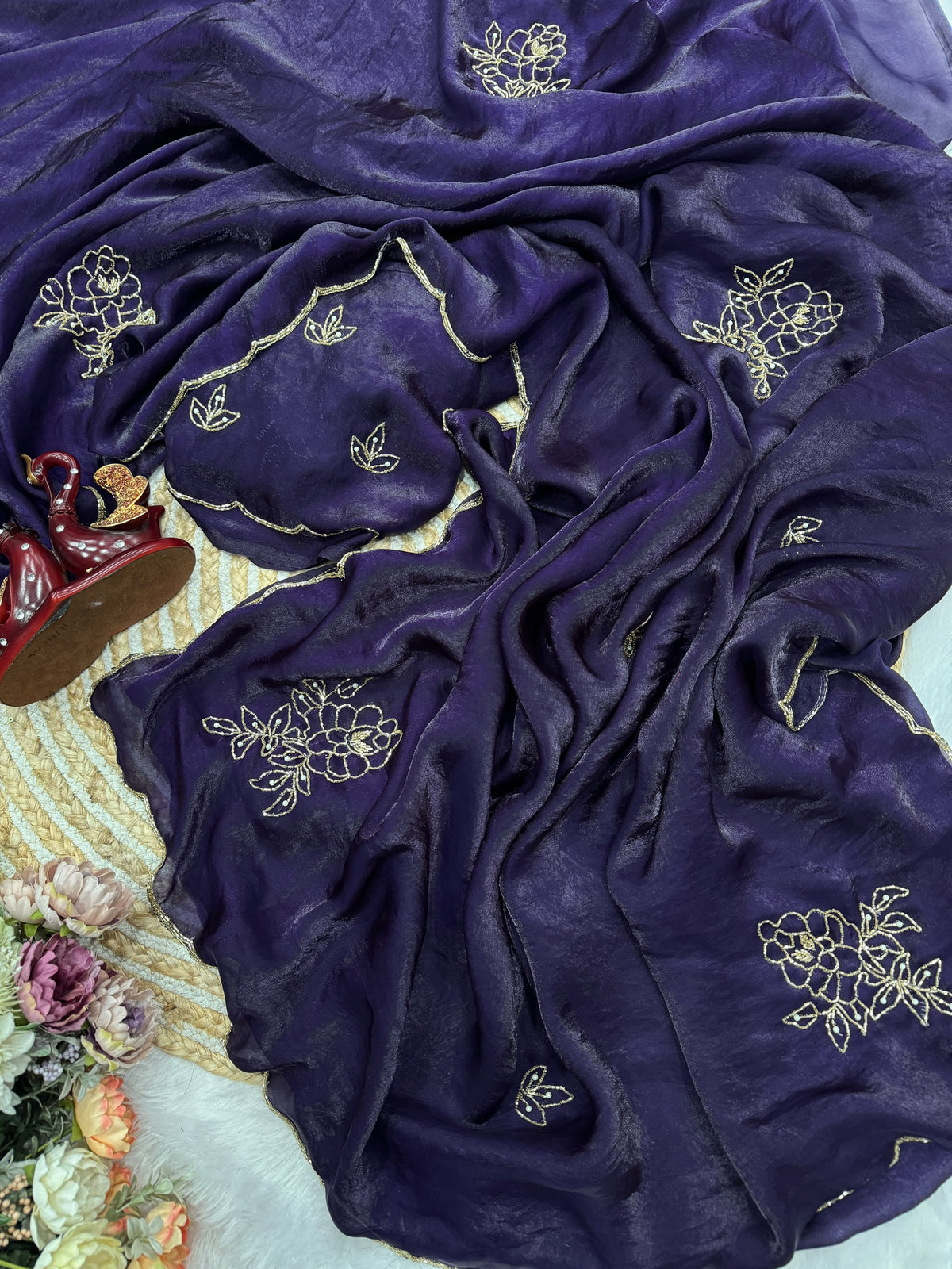Regal Wedding Wear Soft Silk Embroidery n Handwork Designer Saree For Women