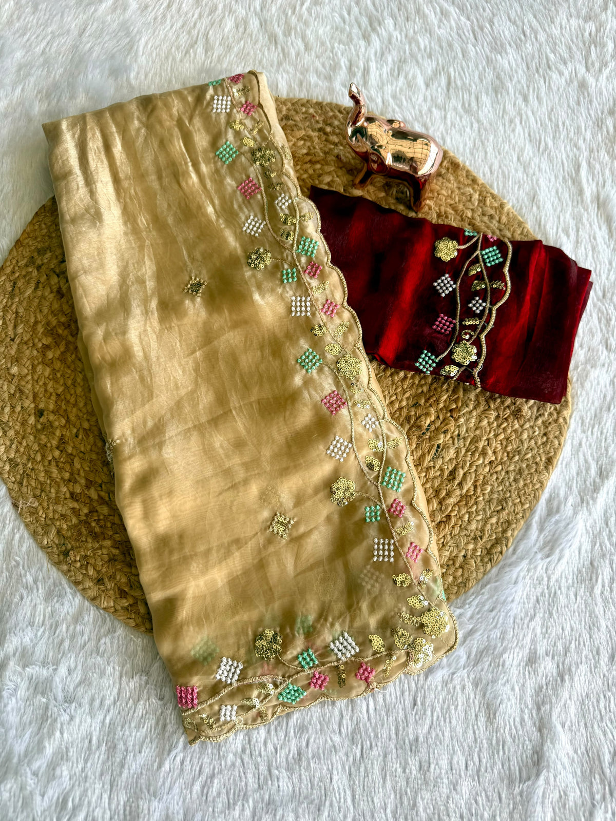 Glamorous Festive Wear Silk Embroidery n Sequence Work Fancy Saree With Contrast Blouse Piece