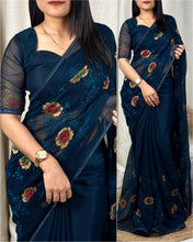 Load image into Gallery viewer, New Sitara Chiffon Siroski n Embroidery Work Fancy Designer Partywear Saree With Blouse
