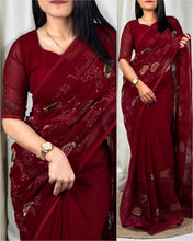 Load image into Gallery viewer, New Sitara Chiffon Siroski n Embroidery Work Fancy Designer Partywear Saree With Blouse
