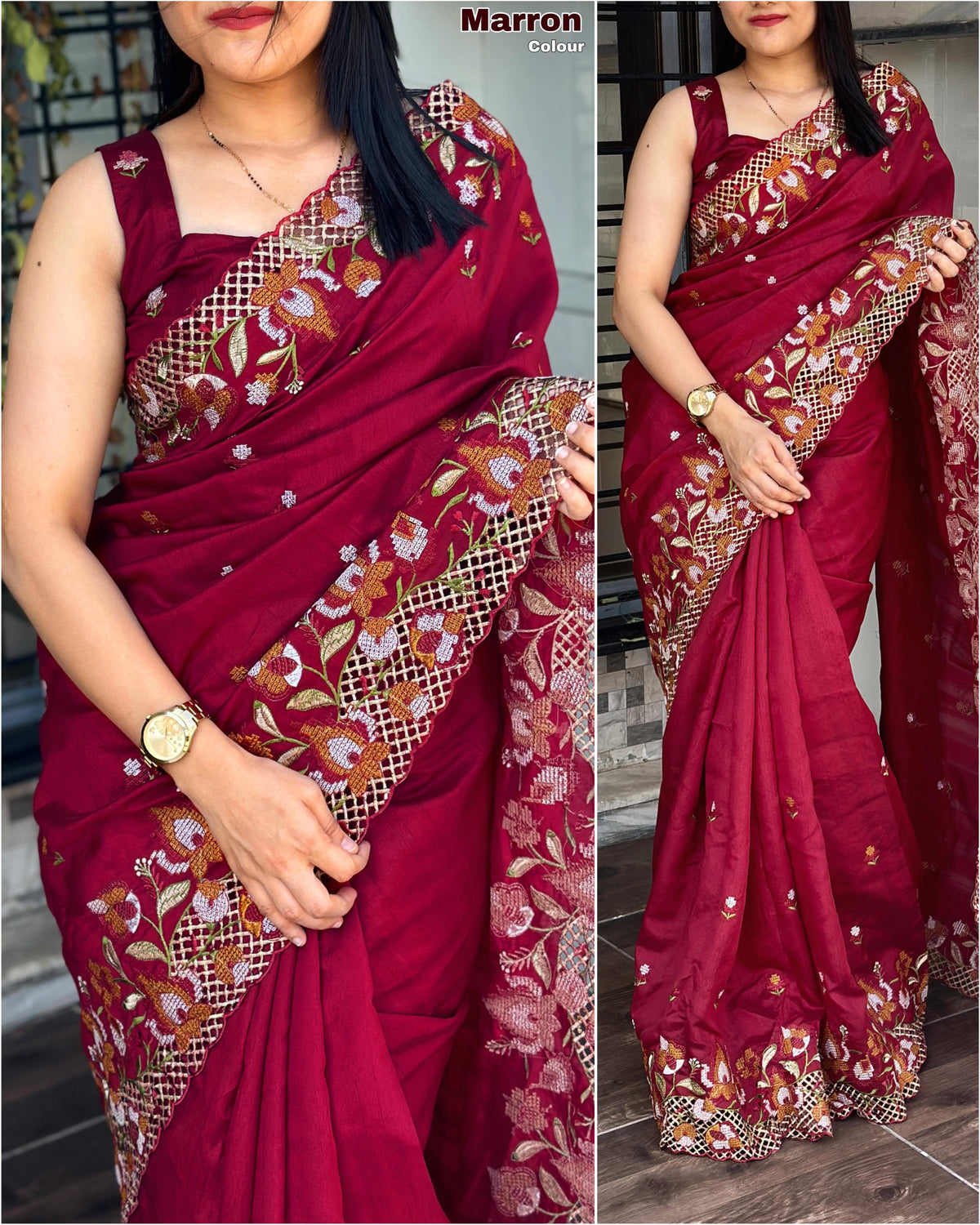New Wedding wear Slub Silk Emboridred n Cut Work Fancy Designer Saree