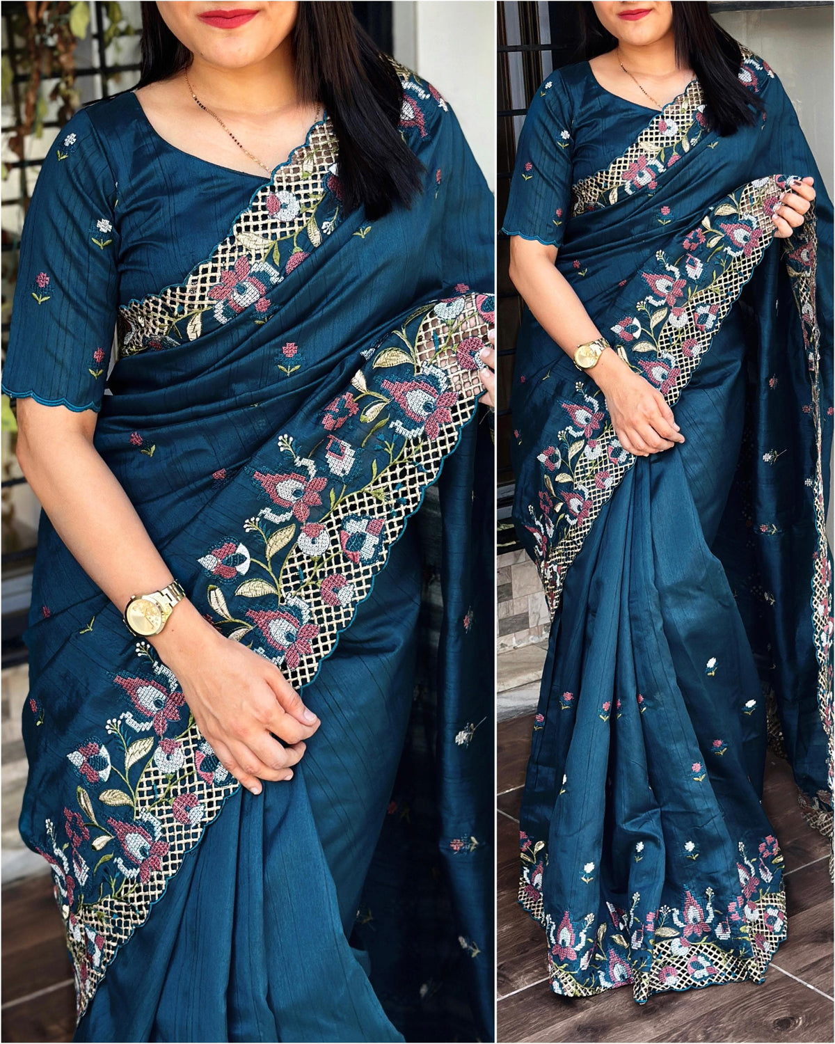 New Wedding wear Slub Silk Emboridred n Cut Work Fancy Designer Saree