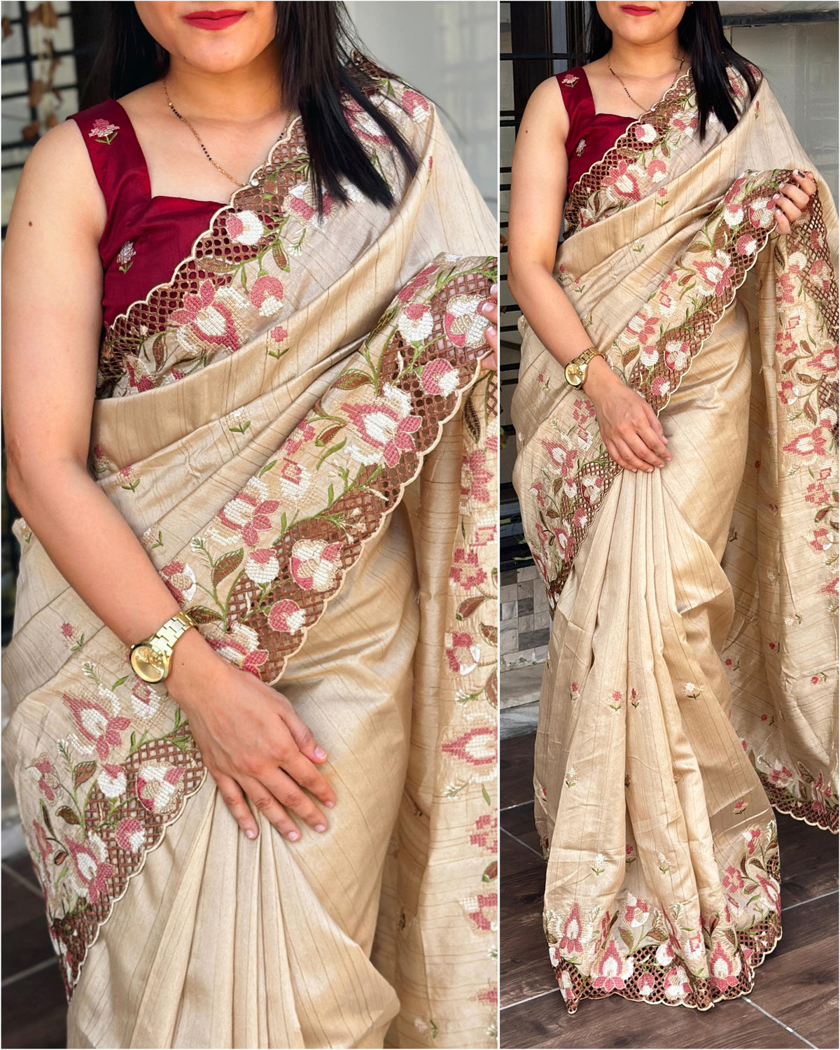 New Wedding wear Slub Silk Emboridred n Cut Work Fancy Designer Saree