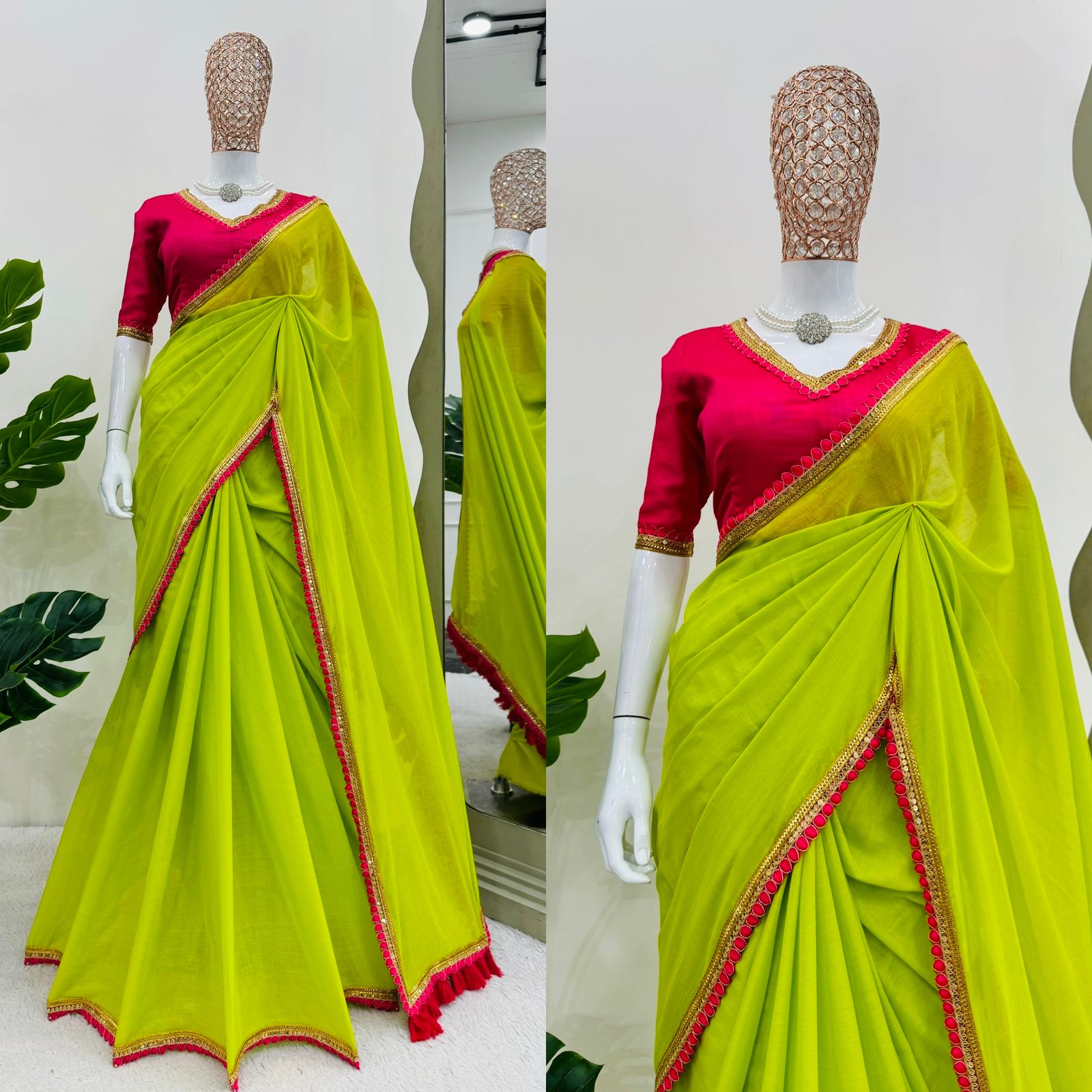 Latest Mul Cotton Fancy Lace With Tussles Work Fancy Designer Partywear Saree With Unstitched Blouse