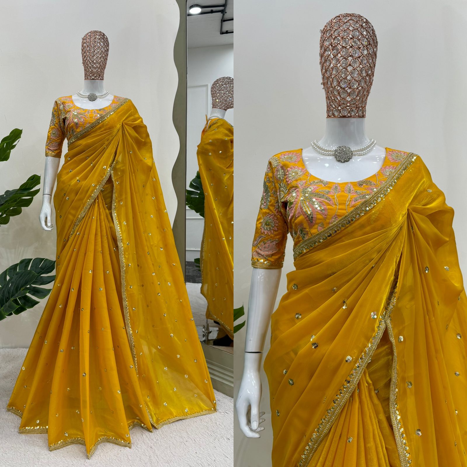 New Partywear Silk Fabric Sequence n Embroidered Fancy Designer Saree With Unstitched Blouse