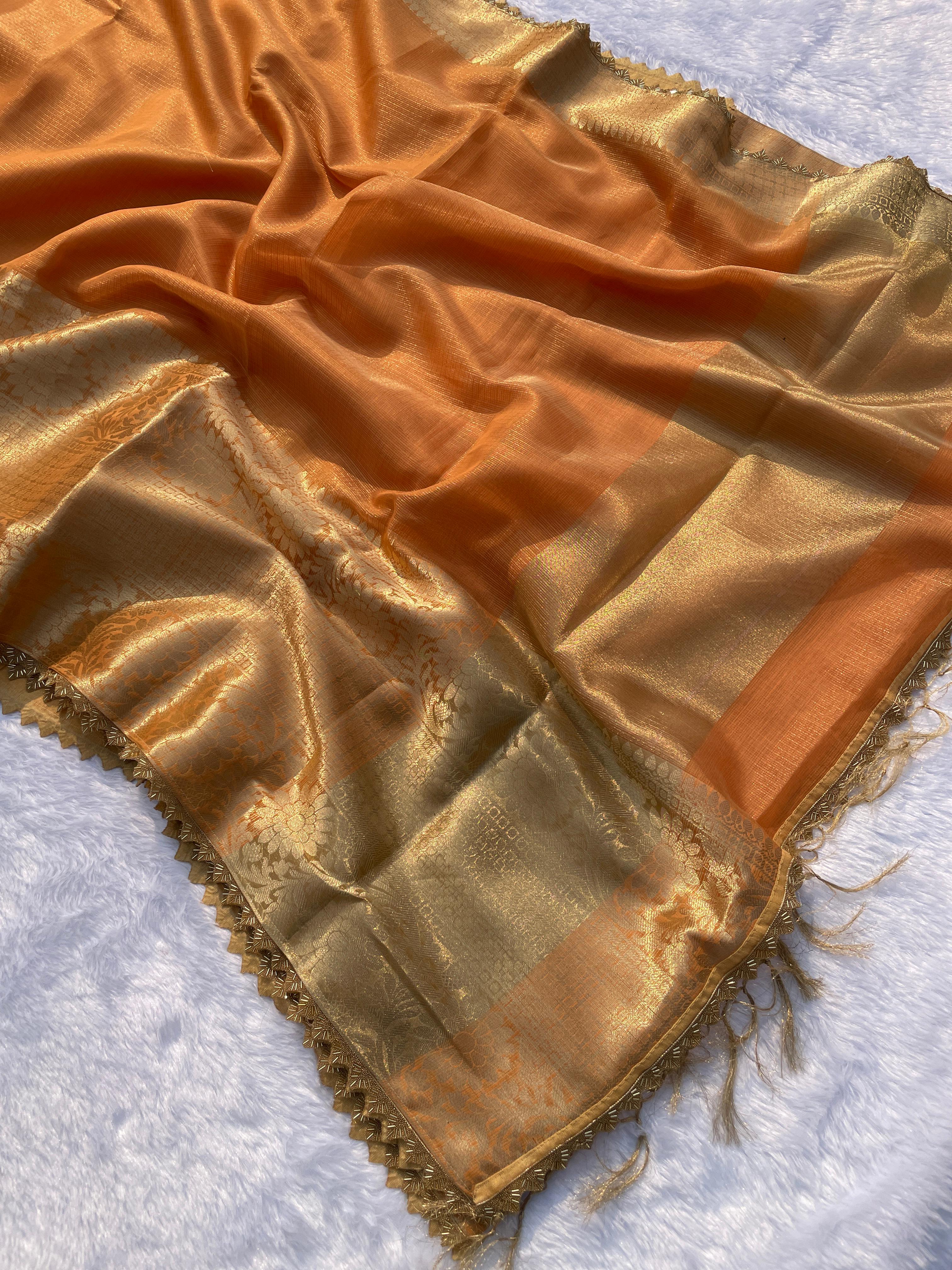 New Wedding Wear Banarasi Kota Tissue Silk Zari Weaving Saree With Blouse