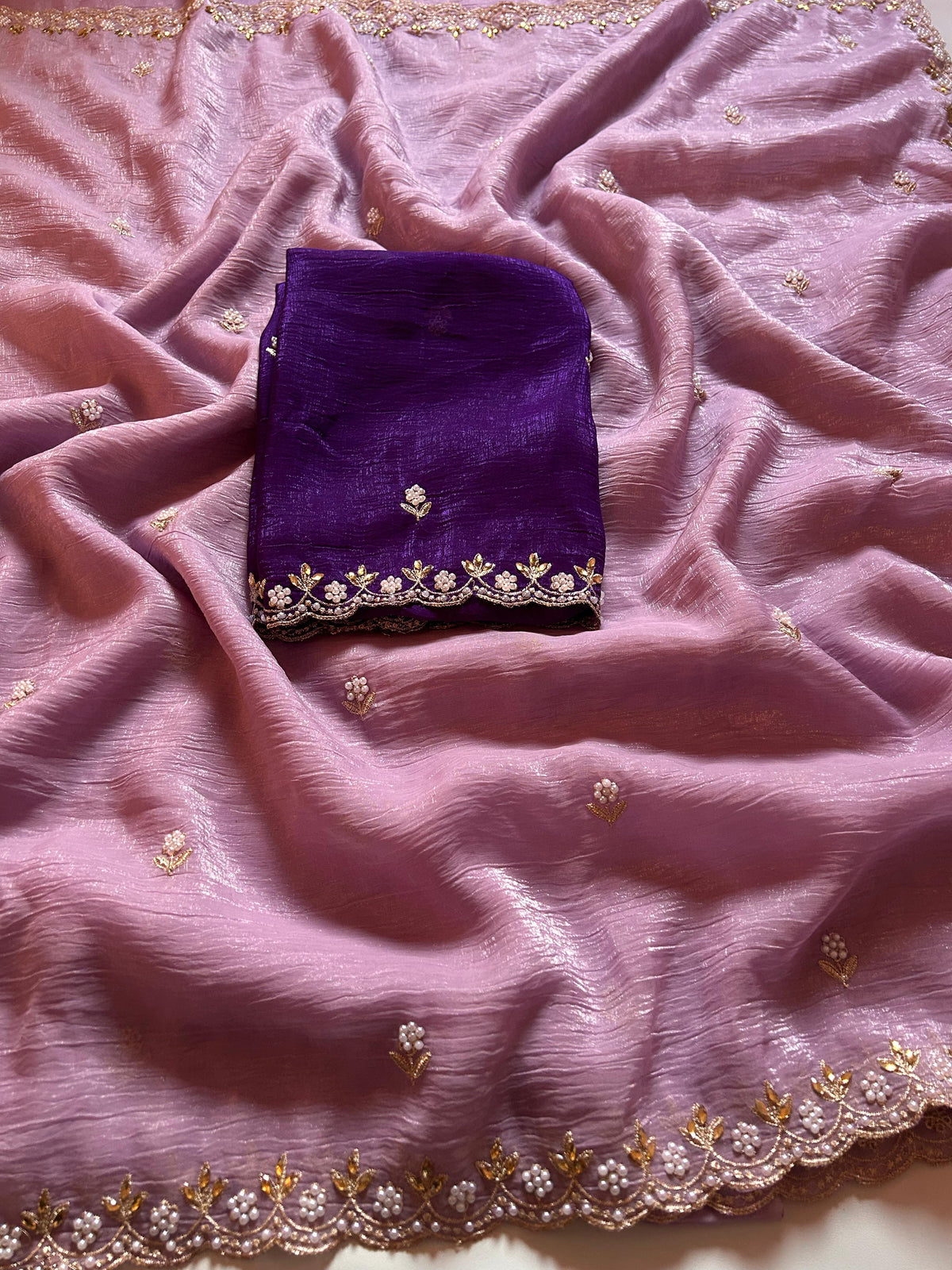 New Partywear Chiffon Embroidery n Diamond Work Partywear Fancy Designer Saree With Blouse