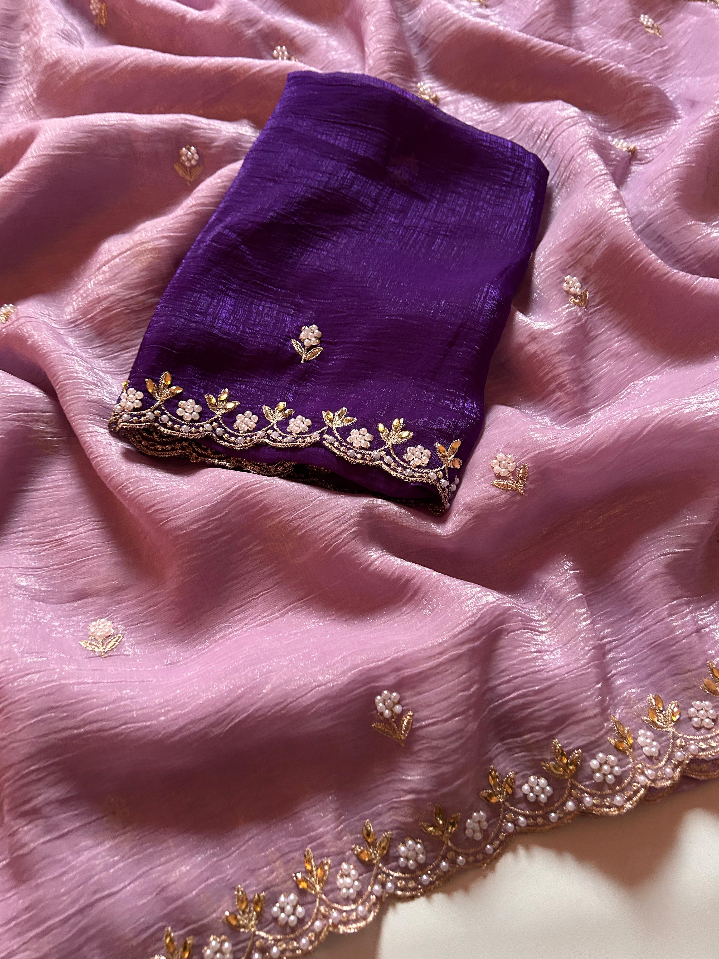 New Partywear Chiffon Embroidery n Diamond Work Partywear Fancy Designer Saree With Blouse