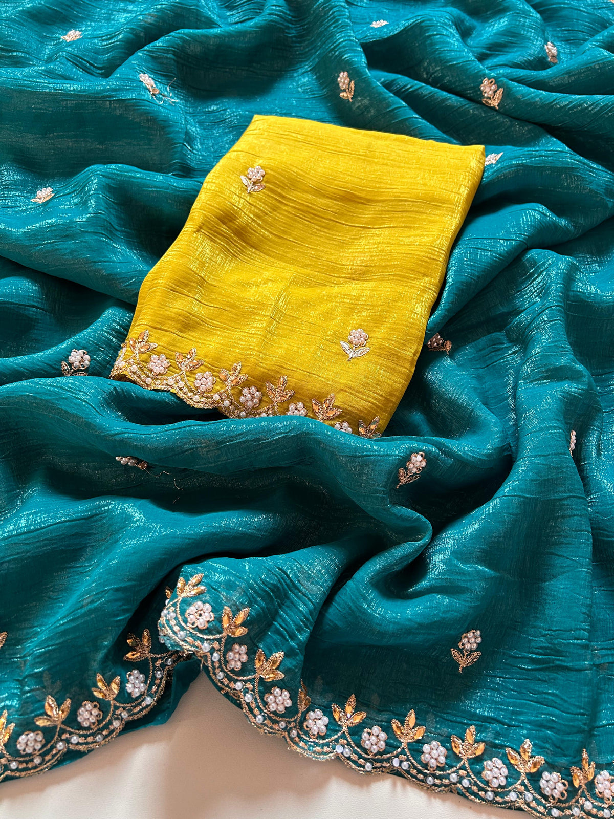 New Partywear Chiffon Embroidery n Diamond Work Partywear Fancy Designer Saree With Blouse