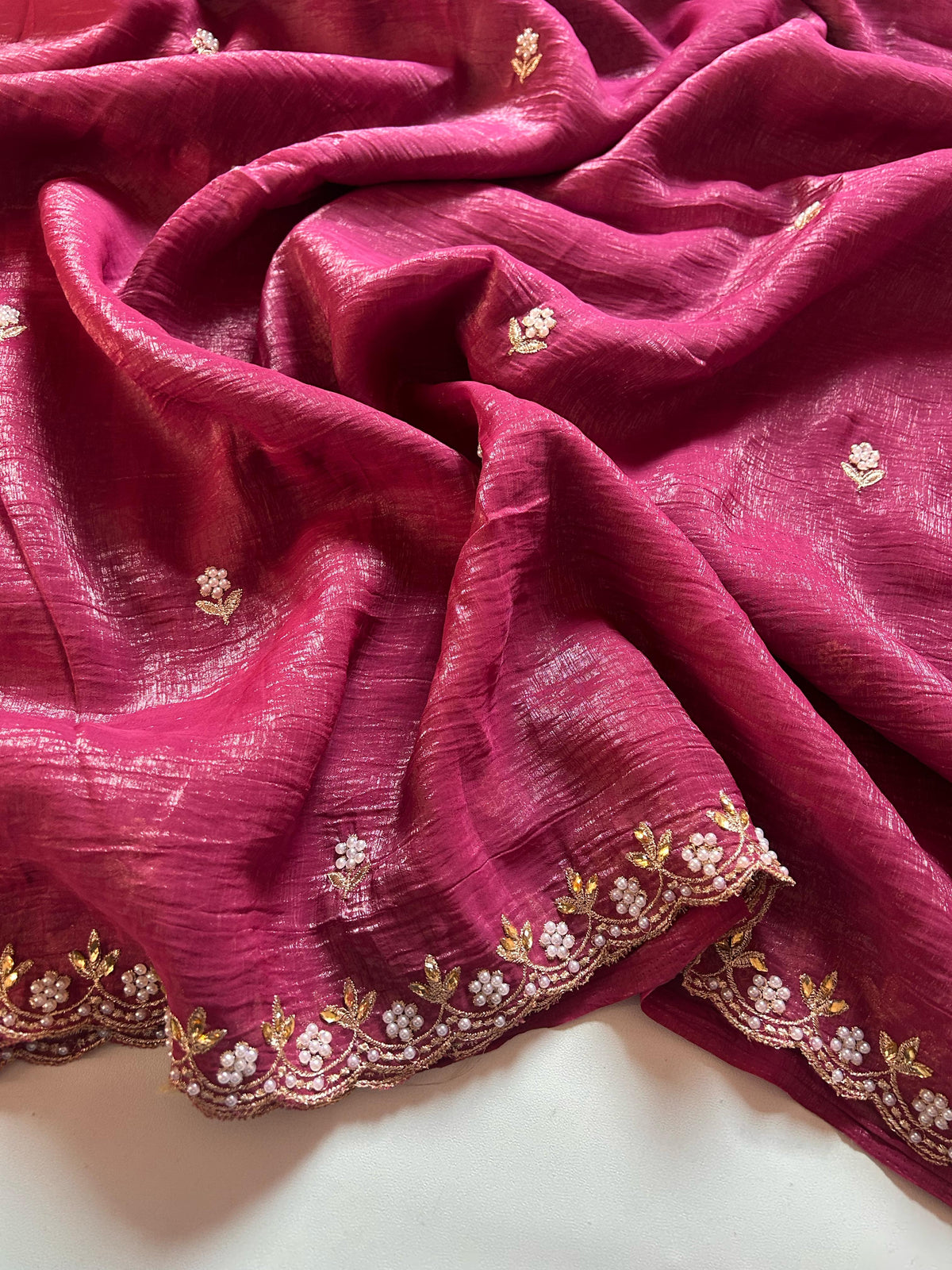 New Chiffon Embroidery n Diamond Work Partywear Fancy Designer Saree With Blouse