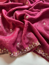 Load image into Gallery viewer, New Chiffon Embroidery n Diamond Work Partywear Fancy Designer Saree With Blouse

