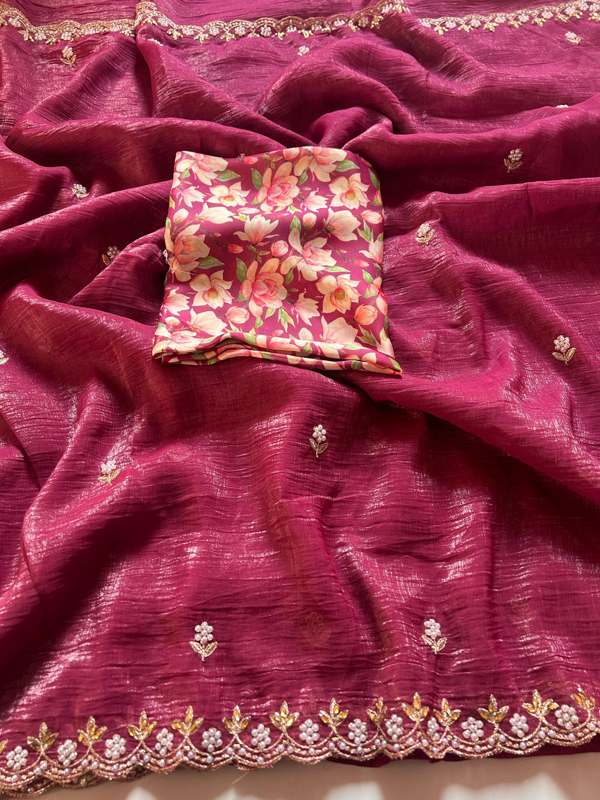 New Chiffon Embroidery n Diamond Work Partywear Fancy Designer Saree With Blouse