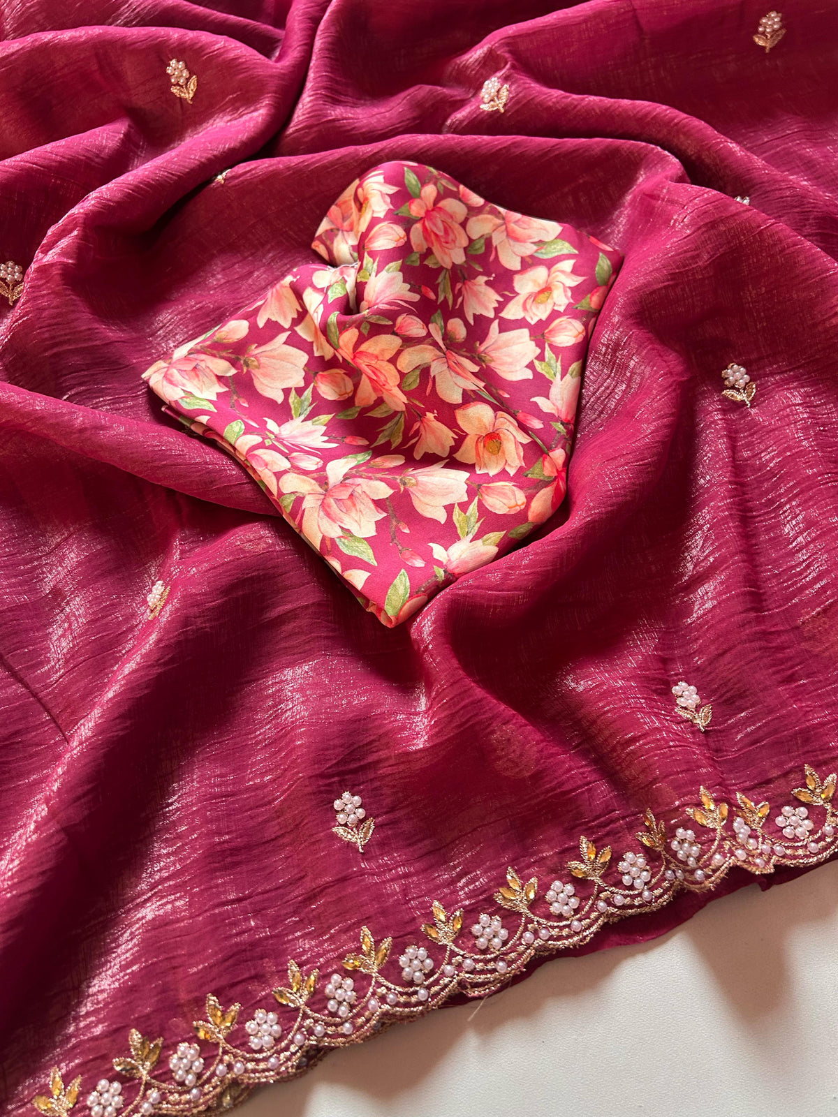 New Chiffon Embroidery n Diamond Work Partywear Fancy Designer Saree With Blouse