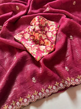 Load image into Gallery viewer, New Chiffon Embroidery n Diamond Work Partywear Fancy Designer Saree With Blouse
