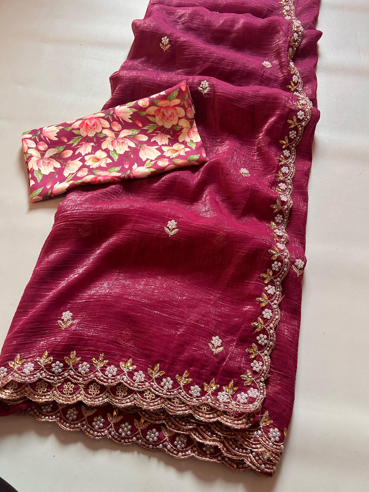 New Chiffon Embroidery n Diamond Work Partywear Fancy Designer Saree With Blouse