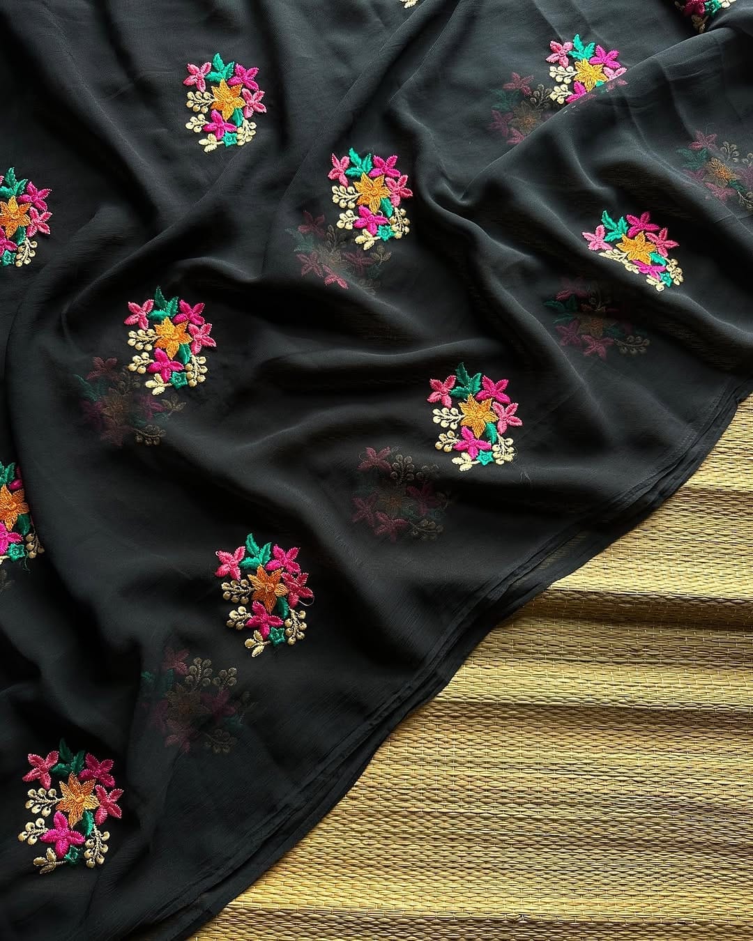 New Party Wear Chiffon Embroidery With Tussels Work Designer Saree With Blouse