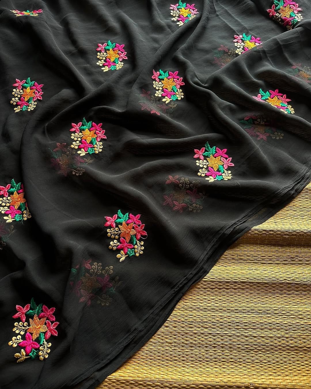 New Party Wear Chiffon Embroidery With Tussels Work Designer Saree With Blouse