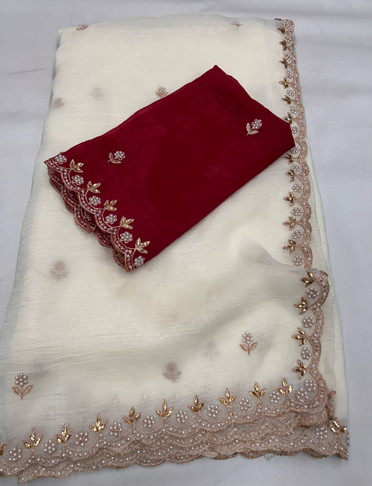 New Partywear Satin Chiffon Embroidery n Diamond Work Fancy Designer Saree With Blouse
