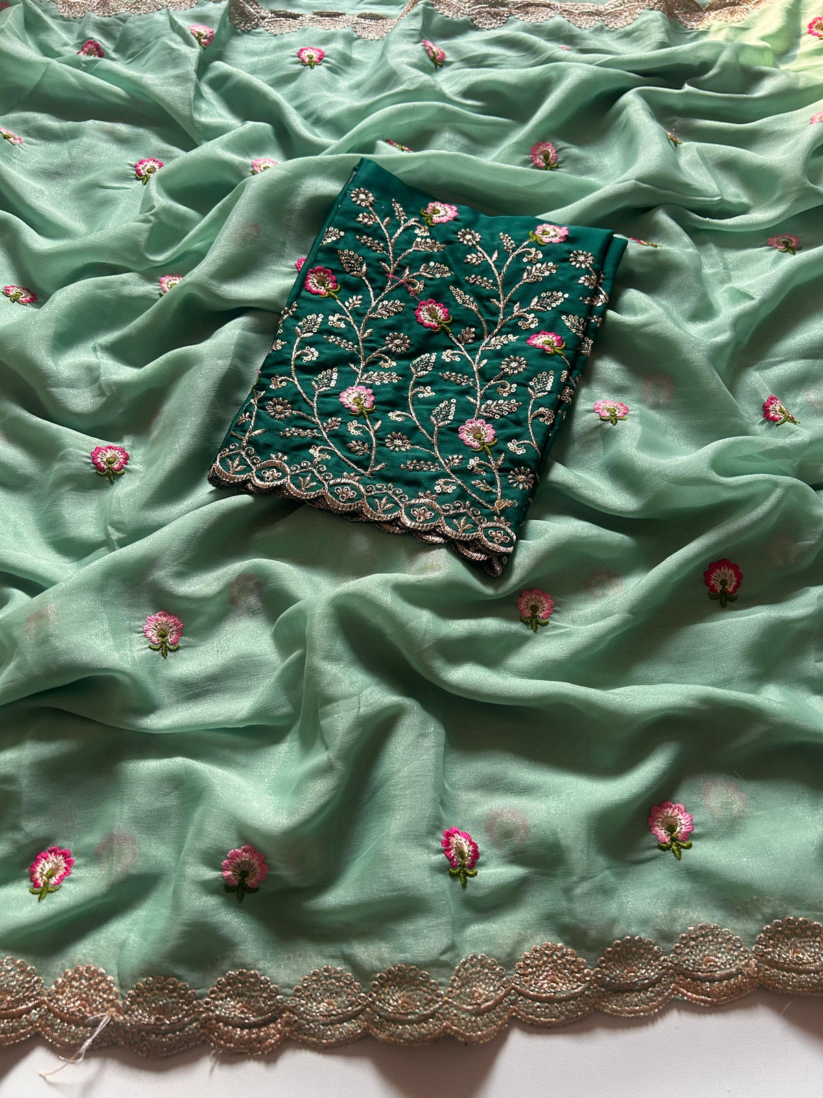 New Wedding Wear Pure Chinnon Embroidery n Stone Work Fancy Designer Saree With Blouse