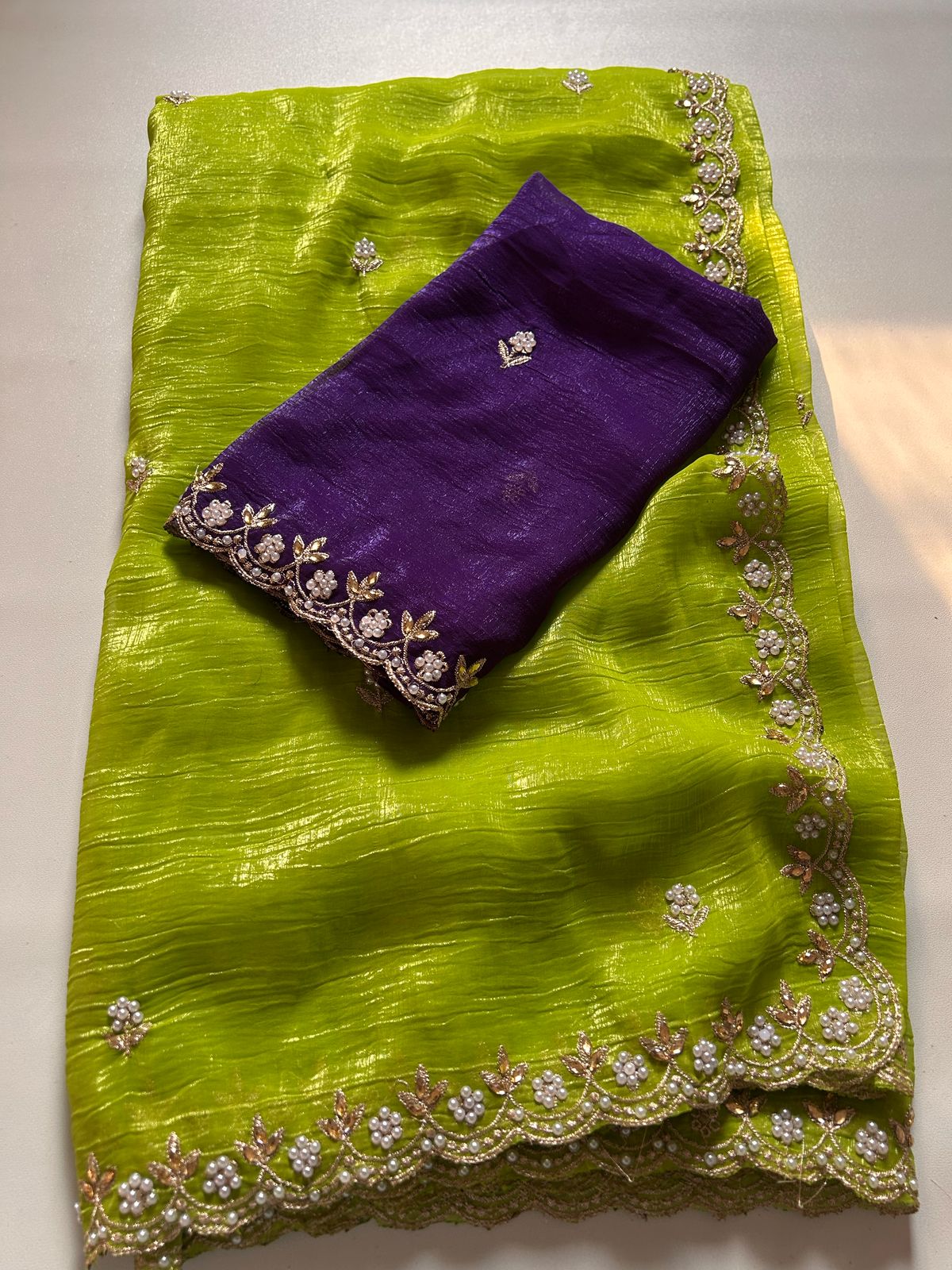New Partywear Chiffon Embroidery n Diamond Work Partywear Fancy Designer Saree With Blouse