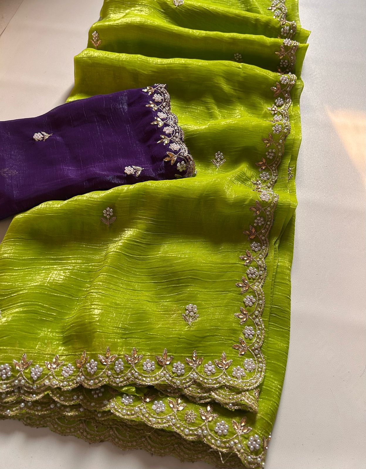 New Partywear Chiffon Embroidery n Diamond Work Partywear Fancy Designer Saree With Blouse