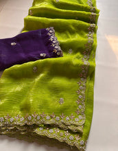 Load image into Gallery viewer, New Partywear Chiffon Embroidery n Diamond Work Partywear Fancy Designer Saree With Blouse

