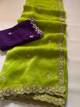 Load image into Gallery viewer, New Partywear Chiffon Embroidery n Diamond Work Partywear Fancy Designer Saree With Blouse
