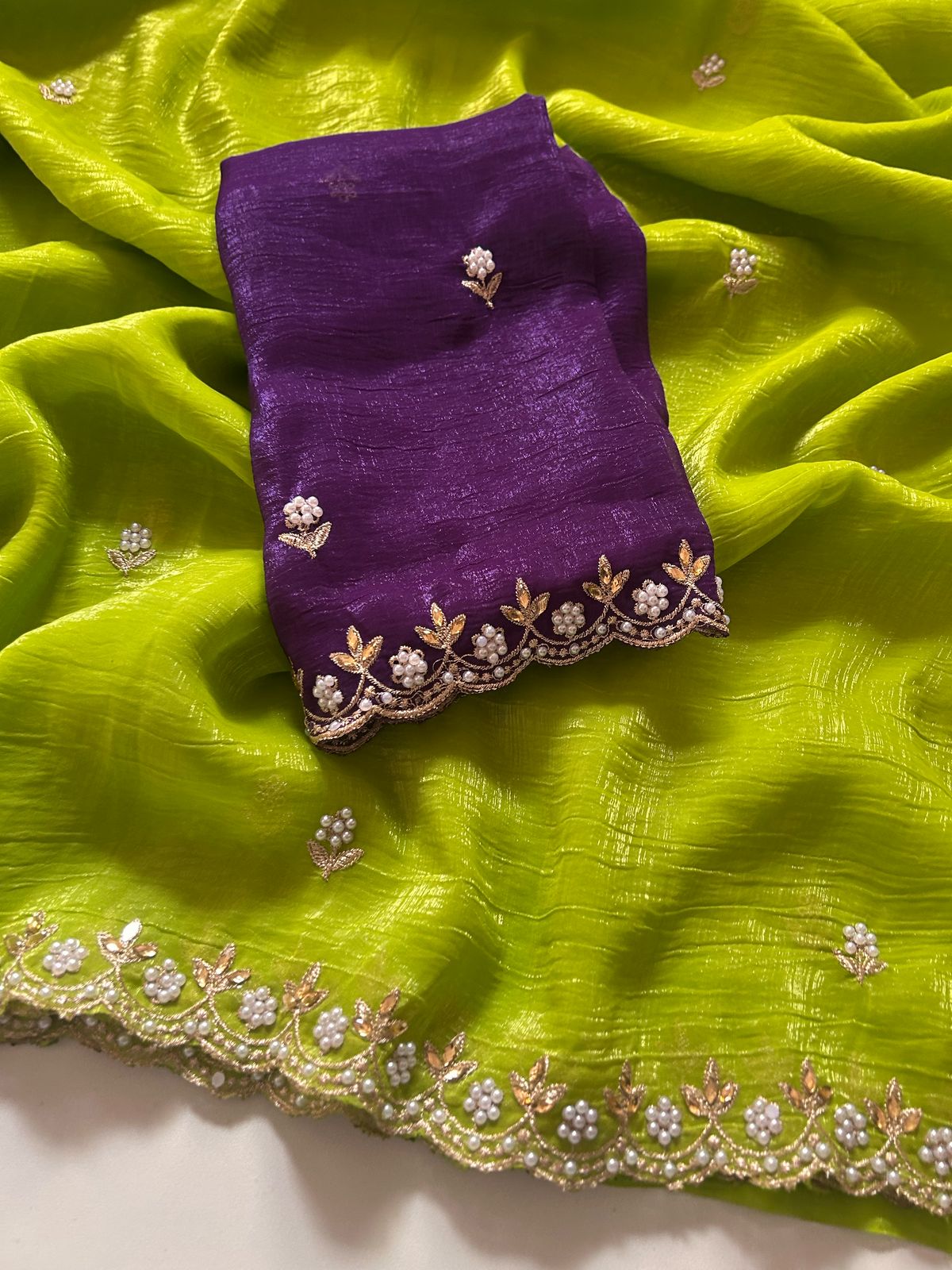 New Partywear Chiffon Embroidery n Diamond Work Partywear Fancy Designer Saree With Blouse
