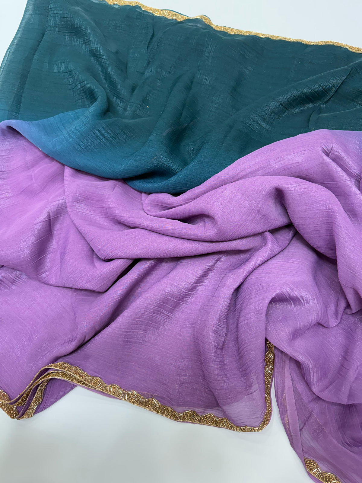 New Partywear Crush Silk Katdana Moti Lace Border Work Fancy Designer Saree With Blouse