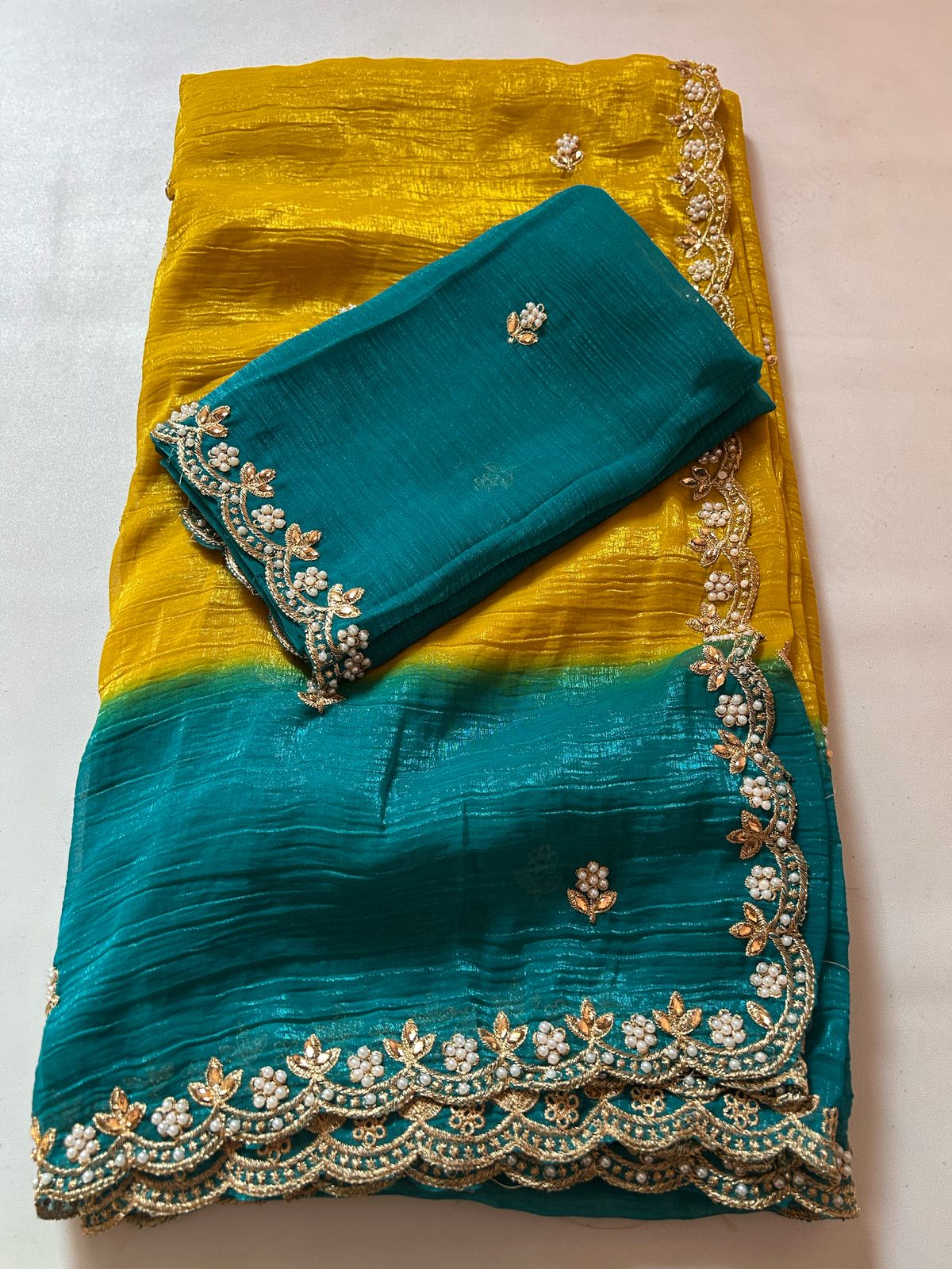 New Partywear Satin Chiffon Embroidery n Diamond Work Fancy Designer Saree With Blouse