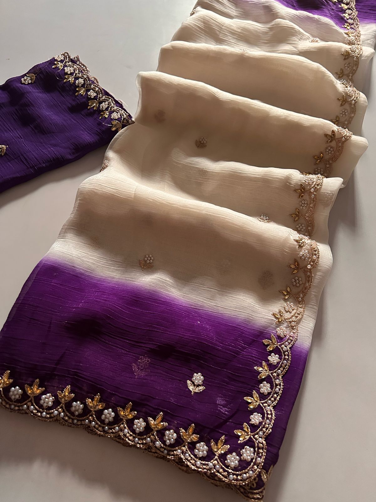 New Partywear Satin Chiffon Embroidery n Diamond Work Fancy Designer Saree With Blouse