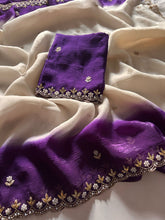 Load image into Gallery viewer, New Partywear Satin Chiffon Embroidery n Diamond Work Fancy Designer Saree With Blouse
