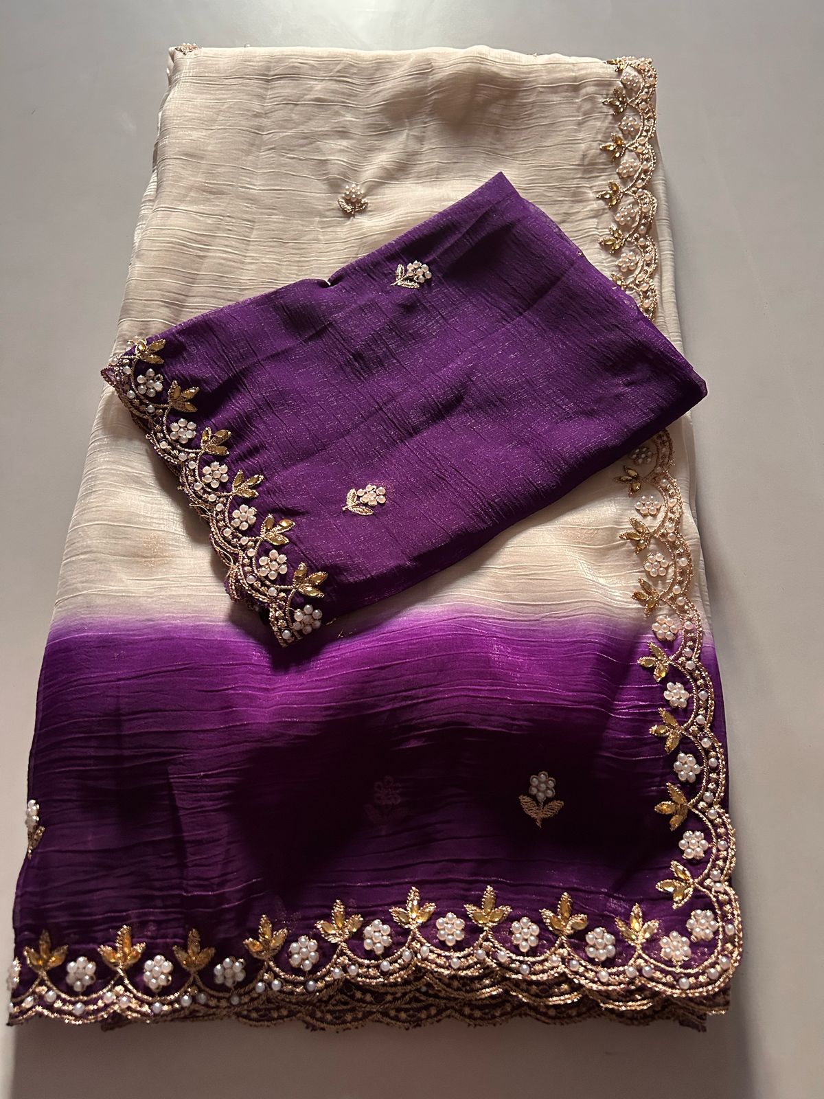 New Partywear Satin Chiffon Embroidery n Diamond Work Fancy Designer Saree With Blouse