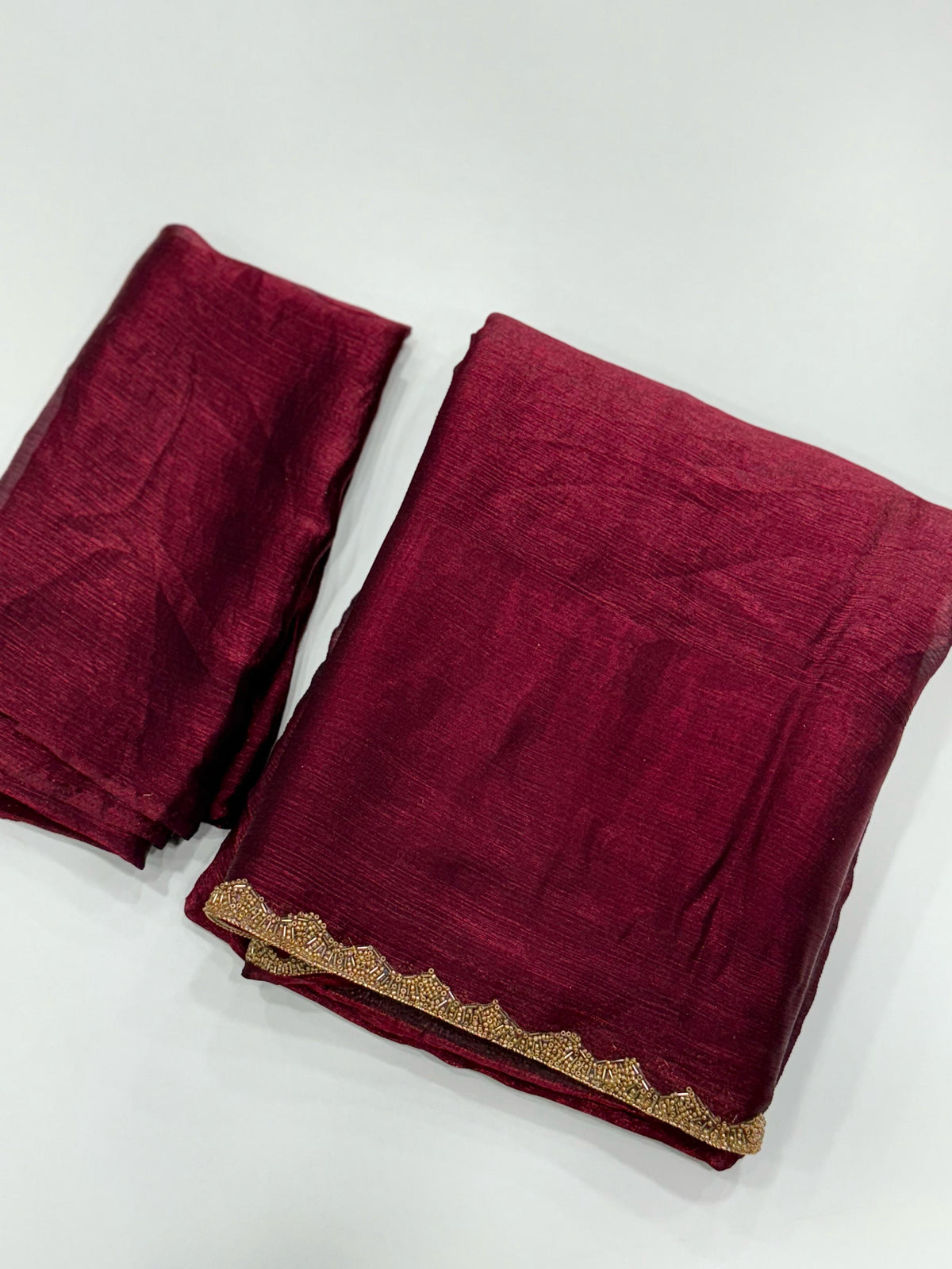 New Partywear Crush Silk Katdana Moti Lace Border Work Fancy Designer Saree With Blouse